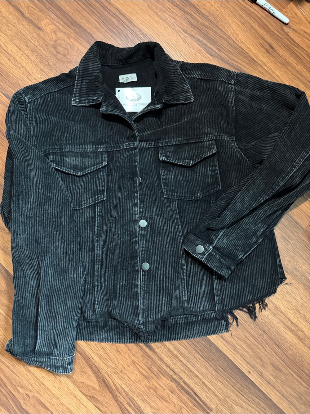POL Black Corduroy Button-Front Shirt Jacket